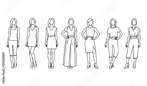 Female body diversity silhouette set fashion standing figures vector