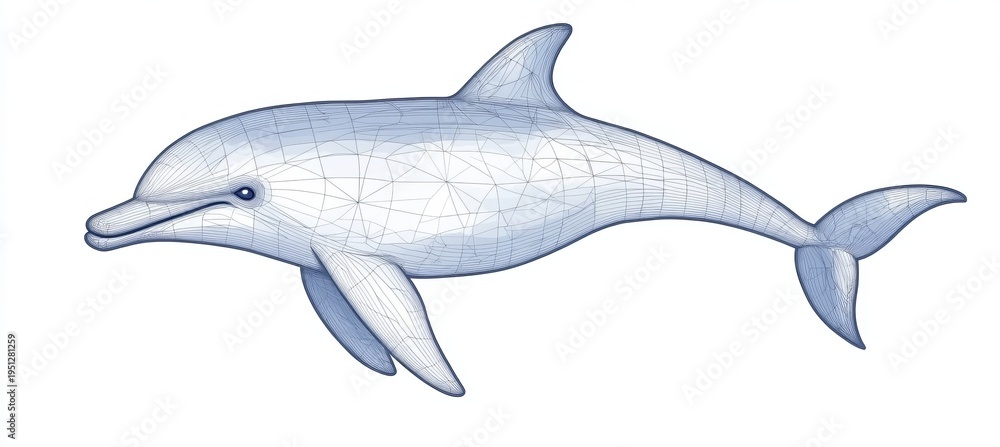 Fototapeta premium Stylized Artwork of an Aquatic Mammal, Isolated on White, Capturing Underwater Beauty and Grace