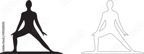Inner thigh stretch. Vector silhouette of the exercise pose.