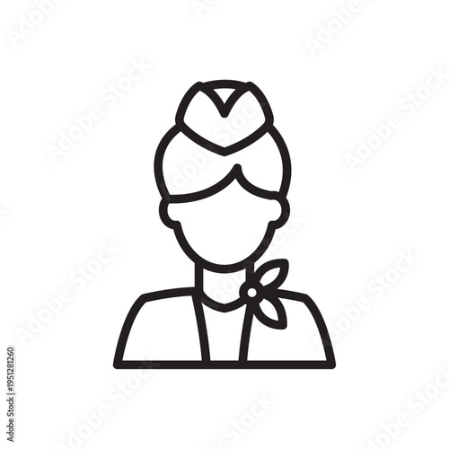 Minimal flight attendant line icon representing airline cabin crew, aviation service and air travel hospitality