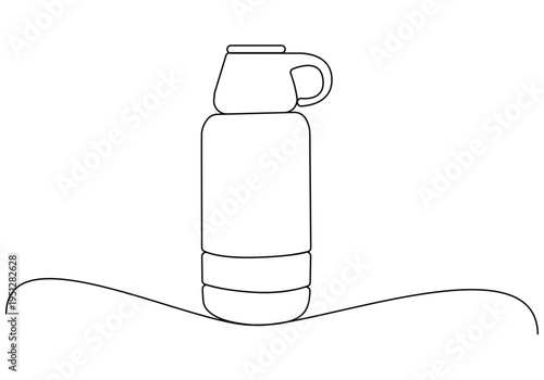 Minimalist studio shot of reusable vacuum flask for hot or cold drinks. Modern hydration, eco lifestyle concept vector illustration