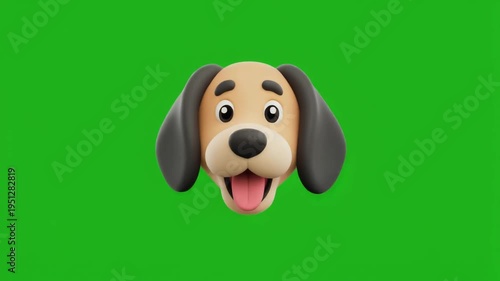Cartoon dog head peeking out on green screen