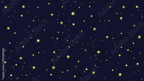 Scattered Yellow Stars on Dark Blue Night Sky Background Decorative Pattern