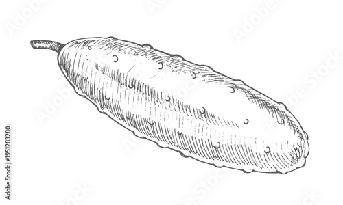 Cucumber. Vector ink styled handmade illustration. For packaging design, cards, cover, prints, product labels and fabric.