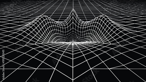 Wireframe 3D Landscape Grid Topography Abstract Futuristic Digital Art