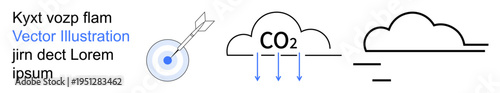 Environmental sustainability, carbon emission, climate change, pollution awareness, green technology, renewable resources. A target with an arrow and a cloud emitting CO2. Carbon emission