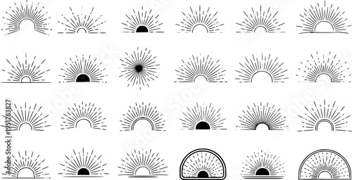 Sunburst set. Sunburst icon collection vector.Retro sunburst design.Big collection sunburst best quality. Burs.Sunrise rays light burst line shine sunshine sunbeam vintage border symbol
