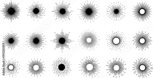 Sunburst set. Sunburst icon collection vector.Retro sunburst design.Big collection sunburst best quality. Burs.Sunrise rays light burst line shine sunshine sunbeam vintage border symbol