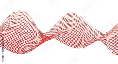 Abstract red dotted wave pattern on white background, dynamic motion, digital art
