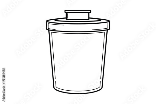 A simple line drawing of a closed cylindrical container with a lid and small handle on top, illustration of a cup or bucket with a cover, minimalistic design element.