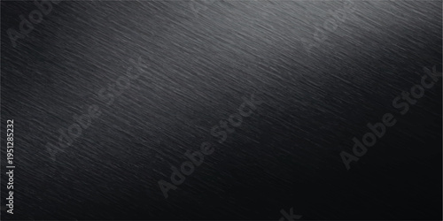 Black brushed metal texture, industrial background with diagonal lines and subtle sheen, sleek metallic surface perfect for technology and modern design themes