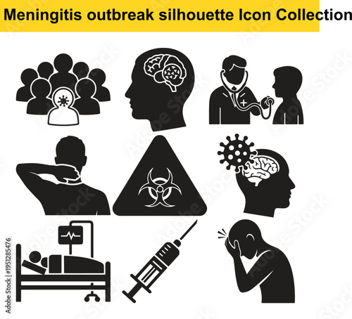 Symptoms of Meningitis Concept Illustration Showing Headache Fever Neck Stiffness Sensitivity to Light Nausea Confusion Seizures Medical Warning Signs Brain Infection Awareness Healthcare Diagnosis Em