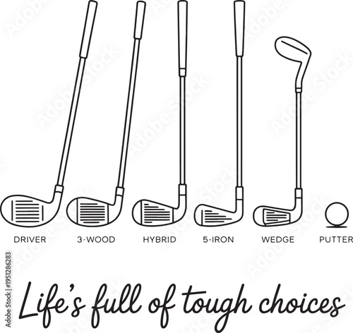 golf clubs illustration with motivational quote
