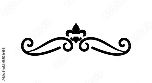Black and white ornate flourish element with fleur-de-lis for decoration