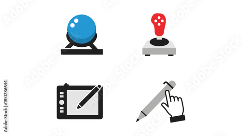 Collection of icons representing gaming, art, and digital interaction tools