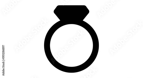 Black ring with diamond icon, vector symbol, jewelry and engagement concept