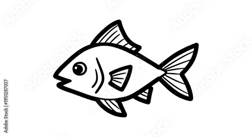 Black and White Line Art Fish Doodle Vector Icon Marine Animal Cartoon Sketch