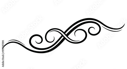 Black and White Swirl Flourish Decorative Element Line Art