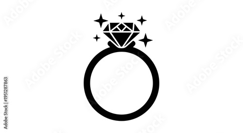 Black and white diamond ring icon with sparkles