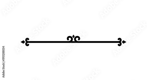 Elegant black ornamental divider line with ornate scrollwork and arrow ends