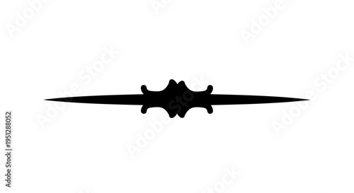 Black ornate divider or separator with sharp ends, isolated on white
