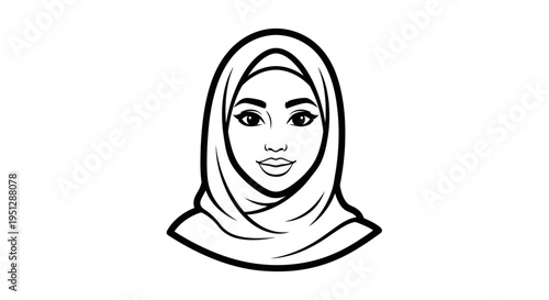 Black and White Line Art of a Woman Wearing a Hijab