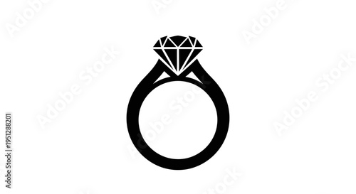Black Diamond Ring Icon, Jewelry and Love Symbol, Vector Art