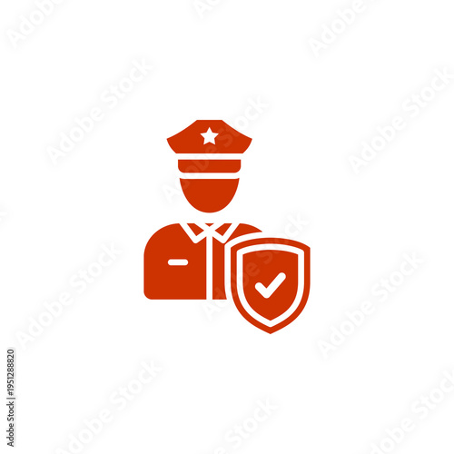 Police Officer Icon with Security Shield. Minimal Police Badge and Security Checkmark Graphic. Law Enforcement Safety Symbol Illustration