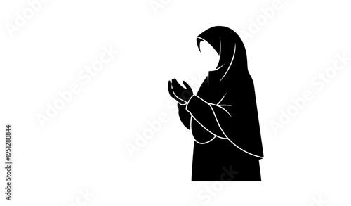 Old Muslim woman praying dua silhouette flat Islamic design vector