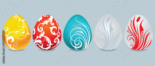 Collection of colourful Easter eggs with various. 3D Easter Egg Icon Set Colourful Spring Holiday Vector.