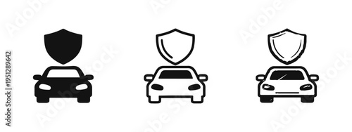 Car Protection and Auto Insurance Shield Icon Set, Vehicle Security and Safety Concept.