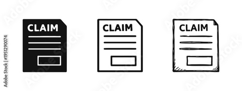 Claim Form Document Icon Set with Blank Box: Application and Official Report Symbols in Varied Styles