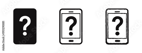 Smartphone with Question Mark Icon Set: Mobile Phone Support Query Symbols and Unknown Issues