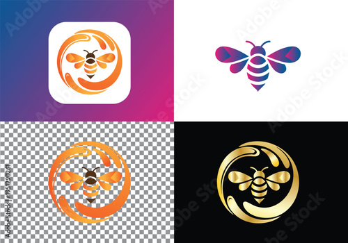 Stylized  Sweet Bee and Honey Logo Collection for Branding vector Editable design 