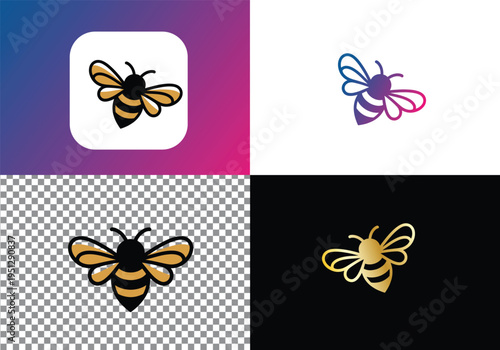 Stylized  Sweet Bee and Honey Logo Collection for Branding vector Editable design 