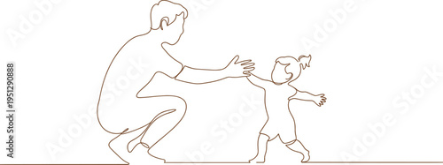 Father and child walking together line art illustration, family bonding, parenting love, parent support, childhood care, minimal design, simple drawing.