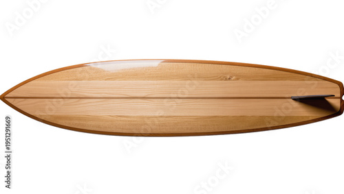 Fényképezés Isolated elegant vintage wooden surfboard with natural wood grain and classic si