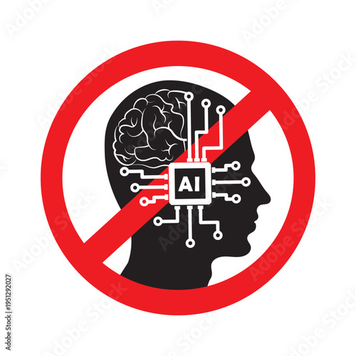 No AI (artificial intelligence) prohibition symbol. AI generated not allowed illustration icon Isolated on white background.AI generated content isn't allowed sign