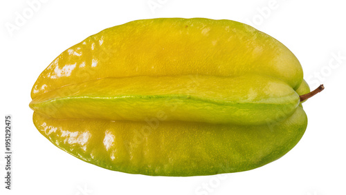 Isolated delicious fresh ripe tropical star fruit or carambola with vibrant yellow and green skin