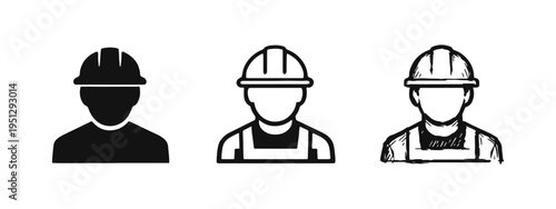 Construction Worker and Engineer Icon Set - Hard Hat Symbol