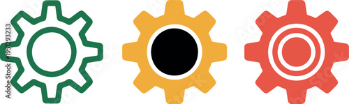 Gear Icon Set Outline Flat and Detailed Cogwheel Symbols Mechanical Engineering Settings Technology Vector Illustration Collection Isolated
