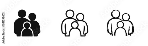 Family Icon Set - Parents and Child Relationship Symbol