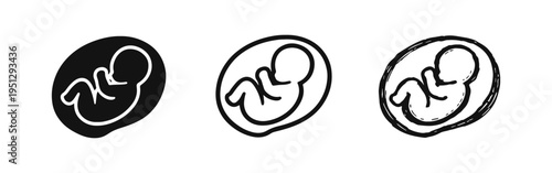 Fetus and Embryo in Womb Icon Set - Pregnancy and Baby Development Symbol