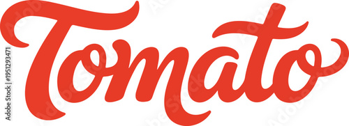 Red Tomato Handwritten Lettering Typography Brush Script Text Fresh Food Calligraphy Word Art Modern Vector Illustration Design