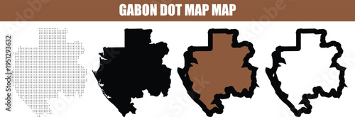 Gabon Dot Map and Silhouette Map Vector, Abstract Dotted Country Shape with Outline on White Background