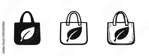 Environmentally friendly tote bag with a leaf icon set, symbolizing ecological shopping and reuse.