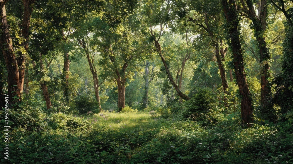 Fototapeta premium Sunlight in lush forest