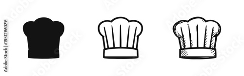 Chef Hat Icons: Professional Culinary Headwear in Solid, Outline, and Sketchy Styles