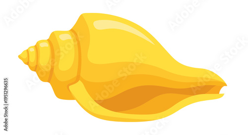 Shiny Golden Conch Seashell Isolated on White Background