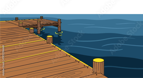 Wooden pier extending into blue water, simple illustration